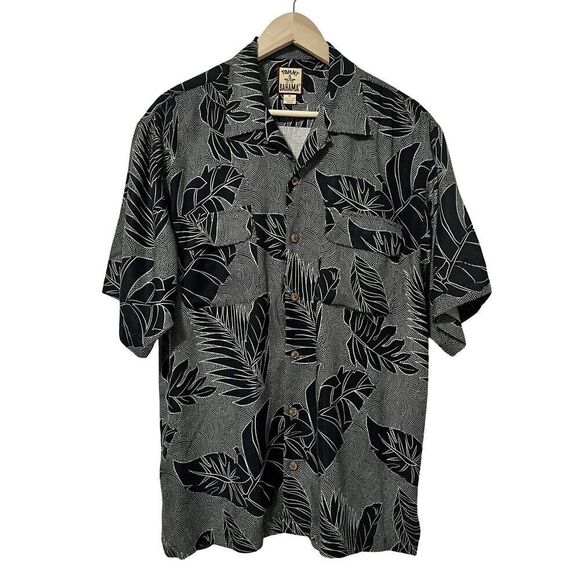 VTG Tommy Bahama Floral Silk Button Shirt Size M Black Vacation Tropical - LOGO - Picture 1 of 7
